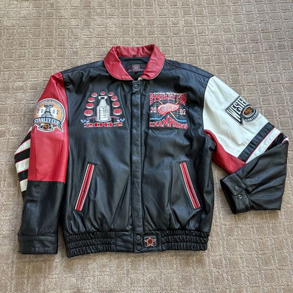 VTG Detroit Red Wings Stanley Cup Champions Leather Jacket Jeff Hamilton Large - Picture 3 of 14